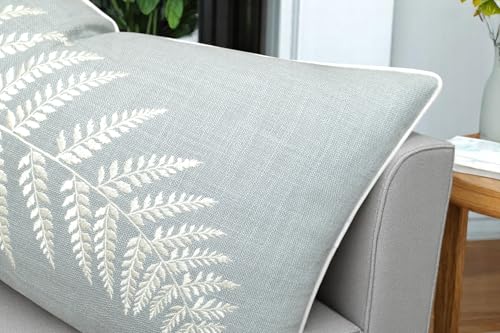 Rudransha Botanical Fern Leaf Embroidery Lumbar Pillow Cover - 12x18 Robin’s Egg Cotton - color: Robins Egg-ferny, size: 18" x 12" (Pack of 1)