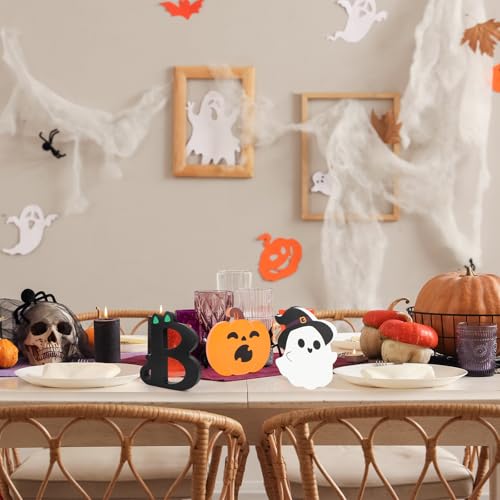 COCHIE Spooky Halloween Table Decorations Indoor Pumpkin Ghost Boo Sign Set - style: Cute