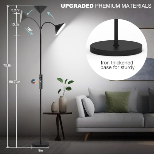 Dimmable LED Floor Lamp, Super Bright Reading Lamps Floor Standing lamp with Remote & Touch Control, Stepless Dimming & 2700K-6500K Color Temperature, for Living Room Bedroom Office, Matte Black - color: Matte Black