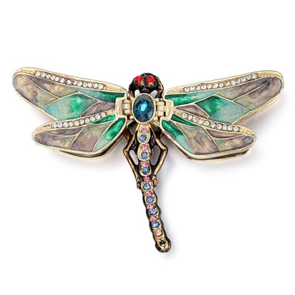 Hand Painted Enamel Dragonfly Hinged Trinket Box, Unique Mini Ring Necklace Jewelry Organizer, Classical Antique Bejeweled Storage, Figurine Collectible Keepsake Home Decor (Dragonfly)