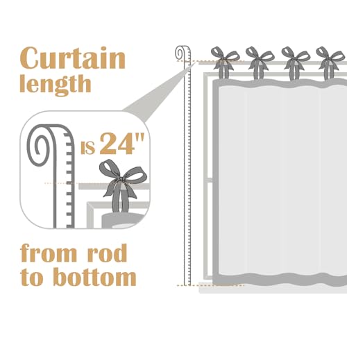 jinchan Blue Floral Kitchen Tier Curtains Botanic 24 Inch Tie Top 2 Panles - color: Devon Blue on Linen, size: 26"W x 24"L (Pack of 2)