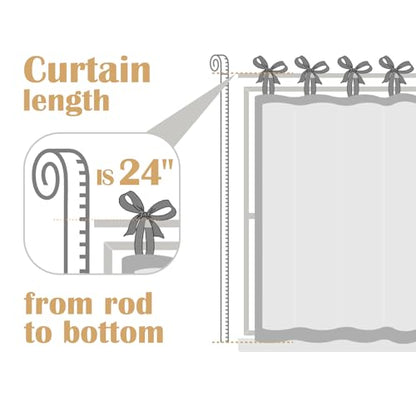 jinchan Blue Floral Kitchen Tier Curtains Botanic 24 Inch Tie Top 2 Panles - color: Devon Blue on Linen, size: 26"W x 24"L (Pack of 2)
