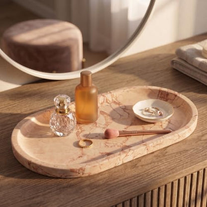 YKAJO Calacatta Viola Pink Oval Marble Tray, 11.8x5.9 Perfume Organizer - color: Calacatta Viola Pink, size: 11.8" x 5.9" x 0.6"