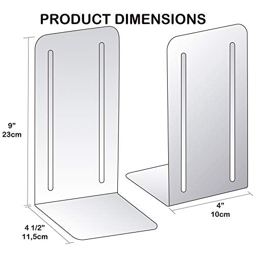 Acrimet Bookends for Shelves, Heavy Duty Steel Metal Book Ends, Non-Skid Book Stopper, Book Storage Holder for Home, Library, Jumbo Large Size 9" H x 4" W x 4 1/2" D, (Black) (1 Pair / 2 Pieces)