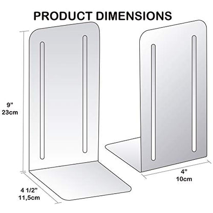 Acrimet Bookends for Shelves, Heavy Duty Steel Metal Book Ends, Non-Skid Book Stopper, Book Storage Holder for Home, Library, Jumbo Large Size 9" H x 4" W x 4 1/2" D, (Black) (1 Pair / 2 Pieces)