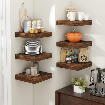 12 Inch Floating Shelves for Wall 2 Pack, 12"D Wood Grain Bathroom Shelves - color: Rustic Brown Finish, size: 12"W x 12"D x 1.5"H, 2 Pack