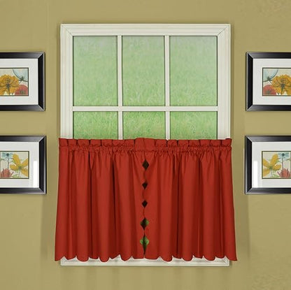 Today's Curtain, Orleans Scallop Curtain, Brick Red 24" Tier Pair, 60" W x 24" L, Brick Red - color: Brick Red, size: 60"W x 24"L (Pack of 1)