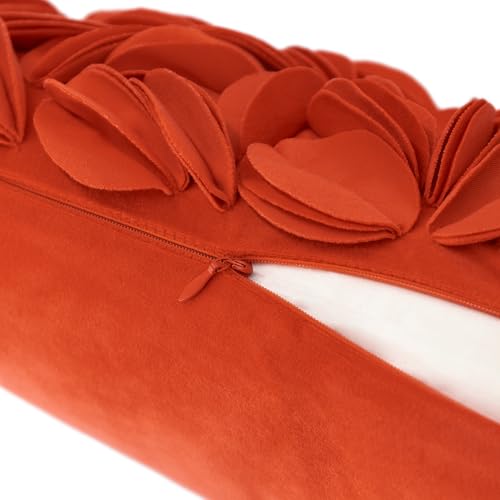 KINGROSE Handmade 3D Floral Throw Pillow Cover, 12x20 Inch, Dark Orange - color: Dark Orange