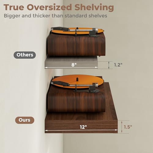 Venusmiles 12 inch Deep Floating Shelves for Wall, 72" Wide, Walnut, 2-Pack - color: Walnut Finish, size: 72"w x 12"d, 2p