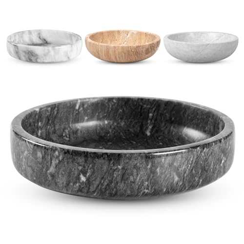 FNTSTICGOODS Marble Decorative Bowl - 7.5" Natural Black Solid Marble Centerpiece - Handmade Stone Fruit Bowl - Catch-All or Key Bowl for Kitchen - Modern Minimalist Decor - color: Natural Black - Marble