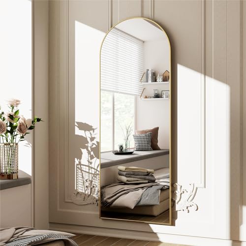 HARRITPURE 58"x18" Arched Full Length Mirror Free Standing Leaning Mirror Hanging Mounted Mirror Aluminum Frame Modern Simple Home Decor for Living Room Bedroom Cloakroom, Gold