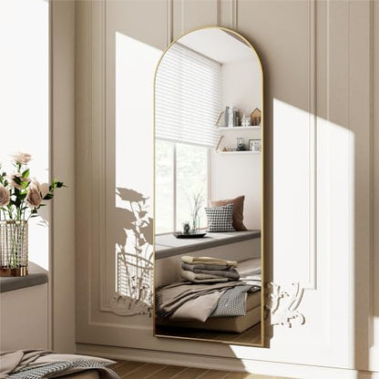 HARRITPURE 58"x18" Arched Full Length Mirror Free Standing Leaning Mirror Hanging Mounted Mirror Aluminum Frame Modern Simple Home Decor for Living Room Bedroom Cloakroom, Gold