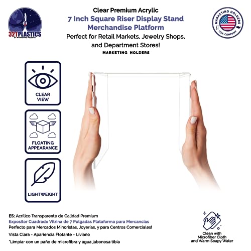 Marketing Holders 2 Pack Lucite Riser Showcase Stand 7" Platform Pedestal One Piece Reusable Fixture for Counter or Tabletops Clear Acrylic Retail Store Products - size: 7"W x 7"H