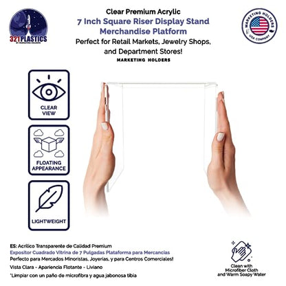Marketing Holders 2 Pack Lucite Riser Showcase Stand 7" Platform Pedestal One Piece Reusable Fixture for Counter or Tabletops Clear Acrylic Retail Store Products - size: 7"W x 7"H