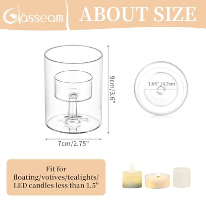 Glasseam Glass Tealight Candle Holder: 6 Pcs Small Hurricane Votive Holder