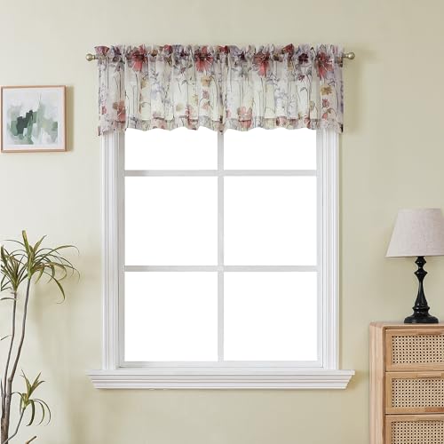 OWENIE Crushed Valance Sheer Curtains 14 Inches Length 2 PCS, Small Modern Printed Kitchen Valance Living Room Bathroom, Light Filtering Curtains, Rod Pocket Top Window Treatment Decor, 42Wx14L - size: 42"W x 14"L (Pack of 2)