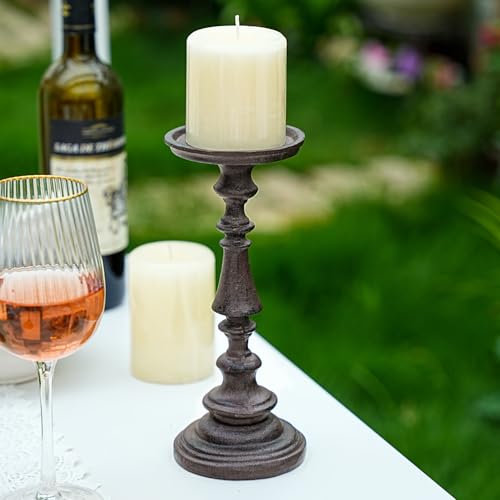 Sungmor Rustic Cast Iron Pillar Candle Holder, 9.6 Inches Tall - color: Large - 9.4inch Tall