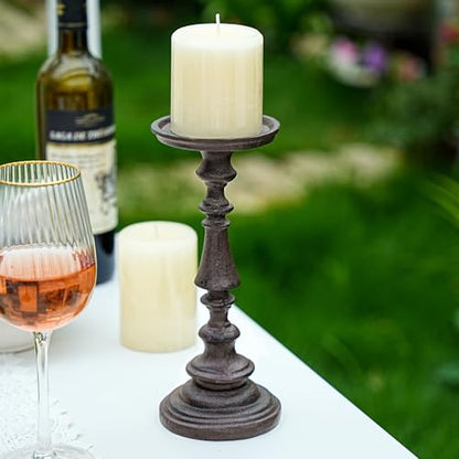 Sungmor Rustic Cast Iron Pillar Candle Holder, 9.6 Inches Tall - color: Large - 9.4inch Tall