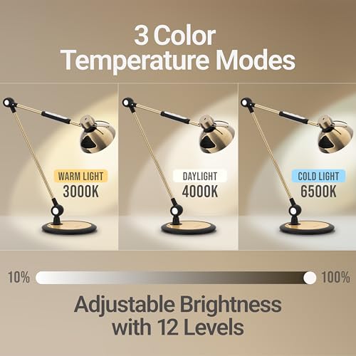 OTUS Tall LED Architect Desk Lamp for Home Office, Gesture Control, Brass - color: Brass