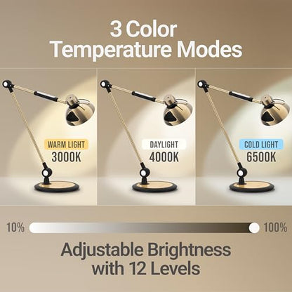OTUS Tall LED Architect Desk Lamp for Home Office, Gesture Control, Brass - color: Brass