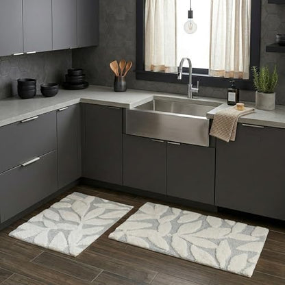 Lavish Home Bathroom Rug Set, Gray, 2-Piece-Set, 35”x22”/25”x18” - color: Grey