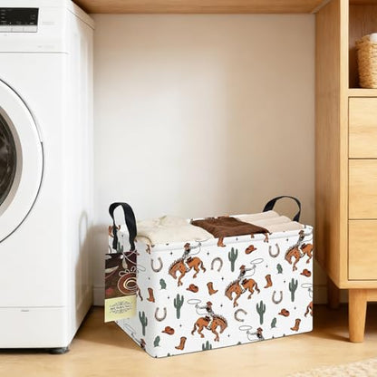 Rectangle Foldable Storage Basket Handles For Home, Cowboy - color: REC-Cowboy
