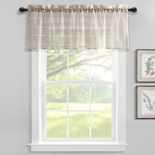 Lush Decor Farmhouse Textured Sheer Window Curtain Valance, 52"W x18"L, Neutral - color: Neutral