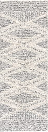 Hauteloom Winnebago Moroccan Farmhouse Hallway Entryway Kitchen Shaggy Runner Rug - Bohemian Shag - Plush High Pile - Southwestern Boho Soft Carpet - Grey, Beige - 2'7" x 7'3" - color: Gray, Cream / Gala, size: 2'7" x 7'3" (Runner)