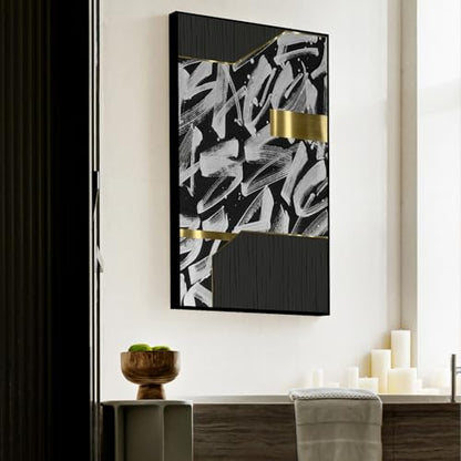 QKF 3Pcs Black White Gold Abstract Geometric Crystal Framed Canvas Wall Art - color: Black White Gold And Gray, size: 24" X 32" X 3 pieces