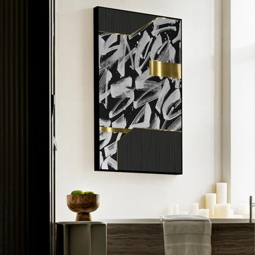 QKF 3Pcs Black White Gold Abstract Geometric Crystal Framed Canvas Wall Art - color: Black White Gold And Gray, size: 20" X 28" X 3 pieces