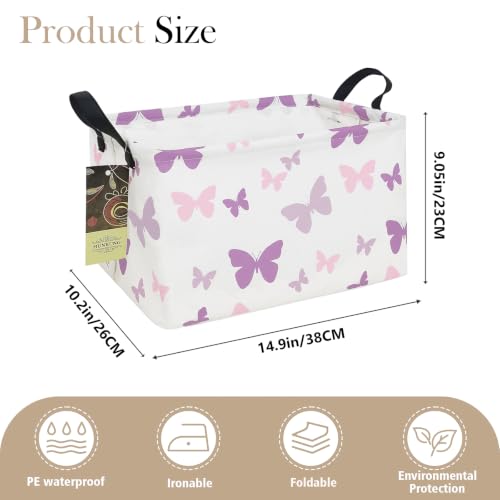 Rectangle Foldable Storage Basket Handles For Home, Butterfly - color: Rec-Purple Butterfly