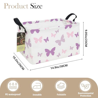 Rectangle Foldable Storage Basket Handles For Home, Butterfly - color: Rec-Purple Butterfly