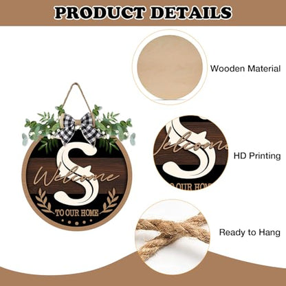 Monogram Letter S Front Door Sign, Welcome to Our Home Family Last - color: S