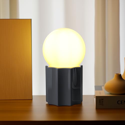 Modern Ceramics Table Lamp with Blue Ceramic Base and White Jade Round Ball Glass Accent Table Lamp Living Room Bedroom Bedside Nightstand House Office Home Reading - color: Blue Ceramic