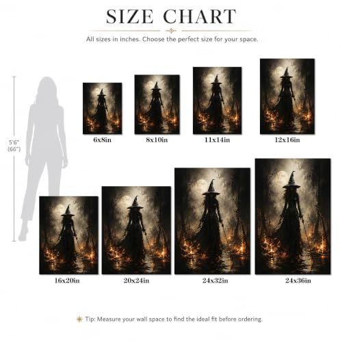 Halloween Canvas Wall Art, Dark Witch in Moonlit Forest Halloween Pictures - color: Halloween17, size: 8"L x 10"W