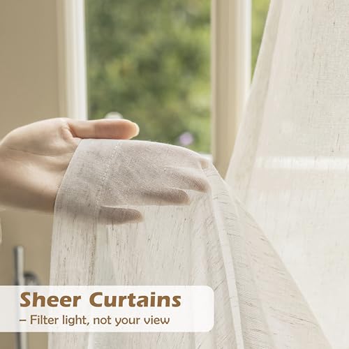 Natural White Flax Linen Sheer Curtains for Living Room Bedroom 52"x63" 2pk - color: Off White ( Flax Linen Blend- Oatmeal Shade ), size: 52"W x 63"L (Pack of 2)