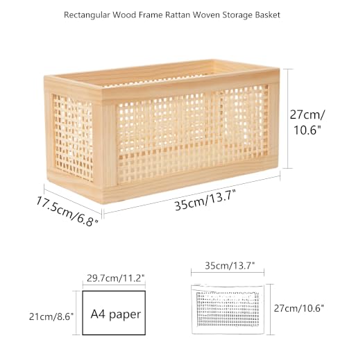 Small Rectangular Rattan Woven Wooden Storage Basket - size: Rectangle C - 1-Piece (Small)