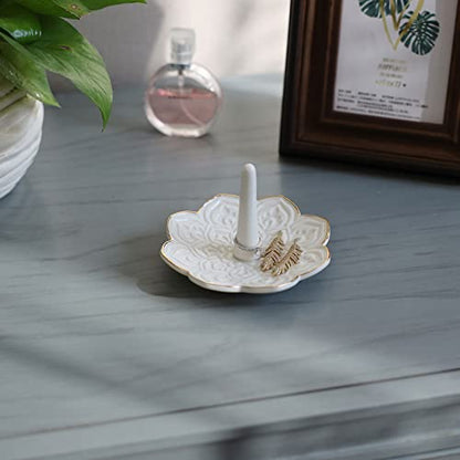 HOME SMILE Ceramic White Mandala Ring Holder,Decorative Jewelry Dish Tray, Engagement Wedding Birthday Valentines's Day Gifts for Women - style: 4.5" White Mandala