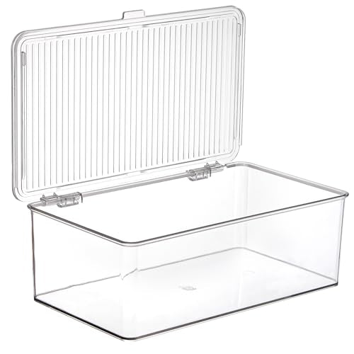 ZENFUN Set of 3 Small Stackable Storage Bins with Hinged Lid, Acrylic Organizer Box, Clear Makeup Organizer Box, Cosmetic Case for Home, Office (Pack of 3) - size: 10.8*6.8*3.7 inch (Pack of 3)
