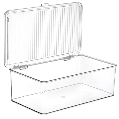 ZENFUN Set of 3 Small Stackable Storage Bins with Hinged Lid, Acrylic Organizer Box, Clear Makeup Organizer Box, Cosmetic Case for Home, Office (Pack of 3) - size: 10.8*6.8*3.7 inch (Pack of 3)