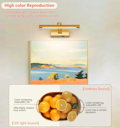 Battery Operated Picture Light with Remote,Wireless Gallery Lights Gold 12in Rechargeable Display Light with Flexible Swing Arm,Dimmable Wall Sconce for Artwork on Wall - color: Model A-Gold