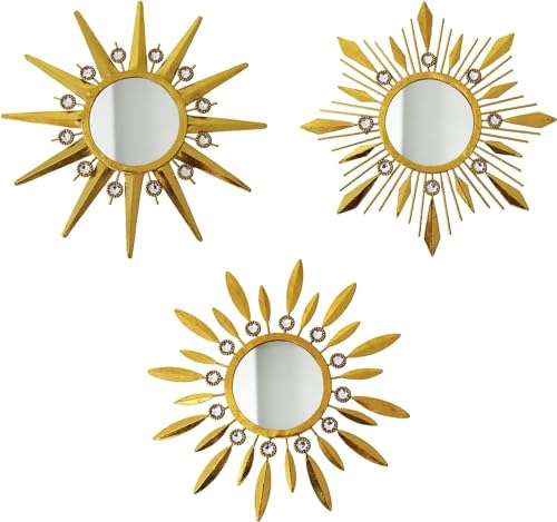 Champagne Gold Round Mirrors for Wall Art Pack of 3 Decorative Mirror - color: Golden- a