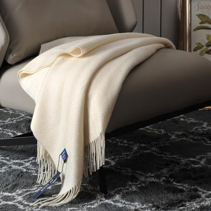 EP Mode 100% Pure Cashmere Throw Blanket for Sofa, Whisper White - color: Whisper White