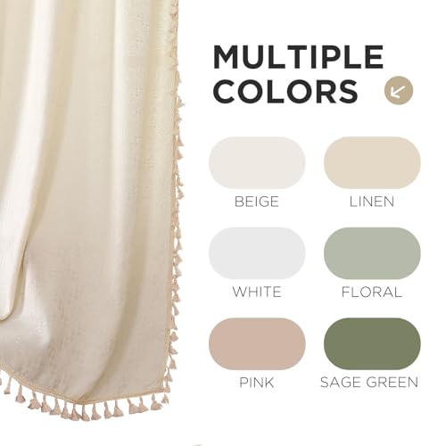 Joydeco Linen Beige Boho Curtains 108 Inch, 2 Panels with Tassels - color: Beige, size: 52"W x 108"L (Pack of 2)