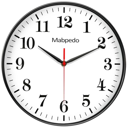 Black Wall Clock, 10 Inch Wall Clocks Battery Operated, Large Number Classic Silent Non Ticking Quartz Analog Decorative Wall Clocks for Living Room Bedroom Kitchen Gym Office School Hotel