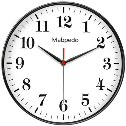 Black Wall Clock, 10 Inch Wall Clocks Battery Operated, Large Number Classic Silent Non Ticking Quartz Analog Decorative Wall Clocks for Living Room Bedroom Kitchen Gym Office School Hotel