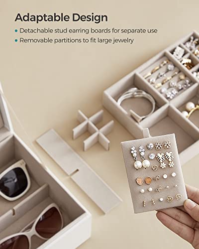 SONGMICS 2-Layer Jewelry Box with Handle, Removable Tray, Floating Effect - color: White