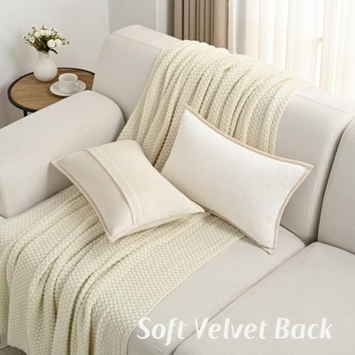 FUTEI Pack of 2 Chenille Soft Throw Pillow Covers 12x20 Inch, Cream White - color: Cream White, size: 20" x 12" (Pack of 2)