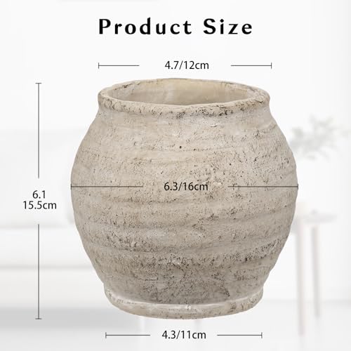Briful Rustic Vintage Ceramic Pottery Vase, 6.1'' Farmhouse Table Decor with Distressed Texture, Wide Mouth Decorative Jar Vases for Home Decor, Shelf & Entryway, Cream White - color: 6.1'' Cream White