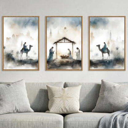 DRACIT Catholic Jesus Nativity Scene Framed Canvas Wall Art Set-16"x24"x3 - color: Jesus Nativity Wall Art, size: 16"L x 24"W